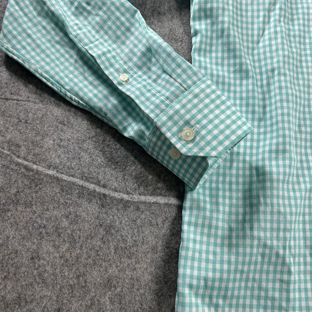ETON Slim Fit Shirt Mens 42 16.5 Green Gingham Plaid Cotton Mitered Cuff - Picture 6 of 10